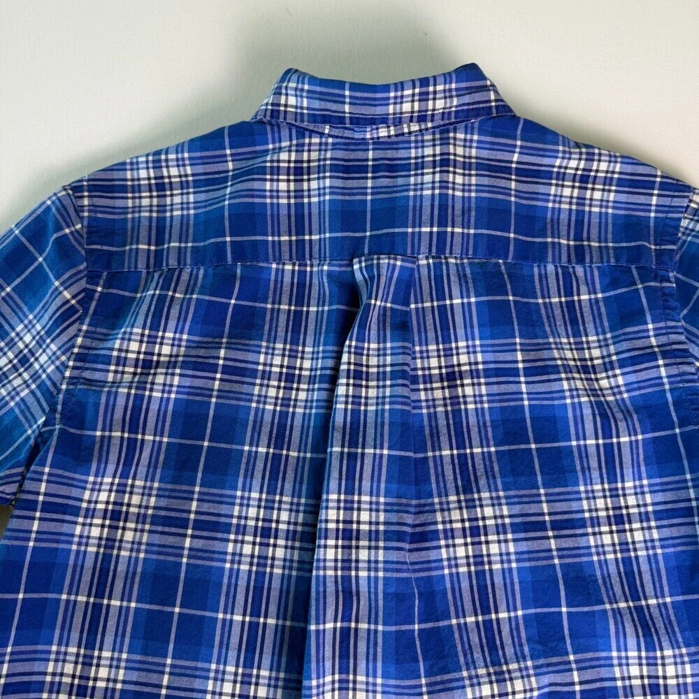 Ralph Lauren Boys Blue Plaid Short Sleeve Button Down Shirt Size L 14-16 Cotton